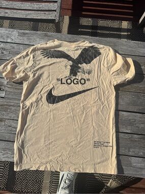 Nike Beige Short-Sleeve Tee with Black Eagle & Swoosh